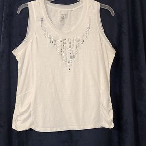Zenergy by Chico's, size 3, white tank with silver applique